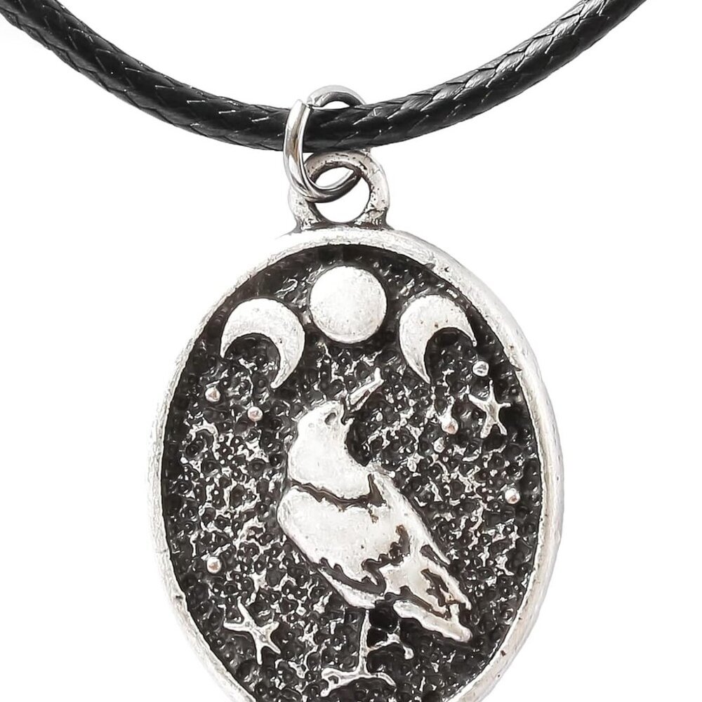 Raven Necklace, Wiccan Raven Triple Moon Goddess Charm Pendant, Raven Jewelry Gi